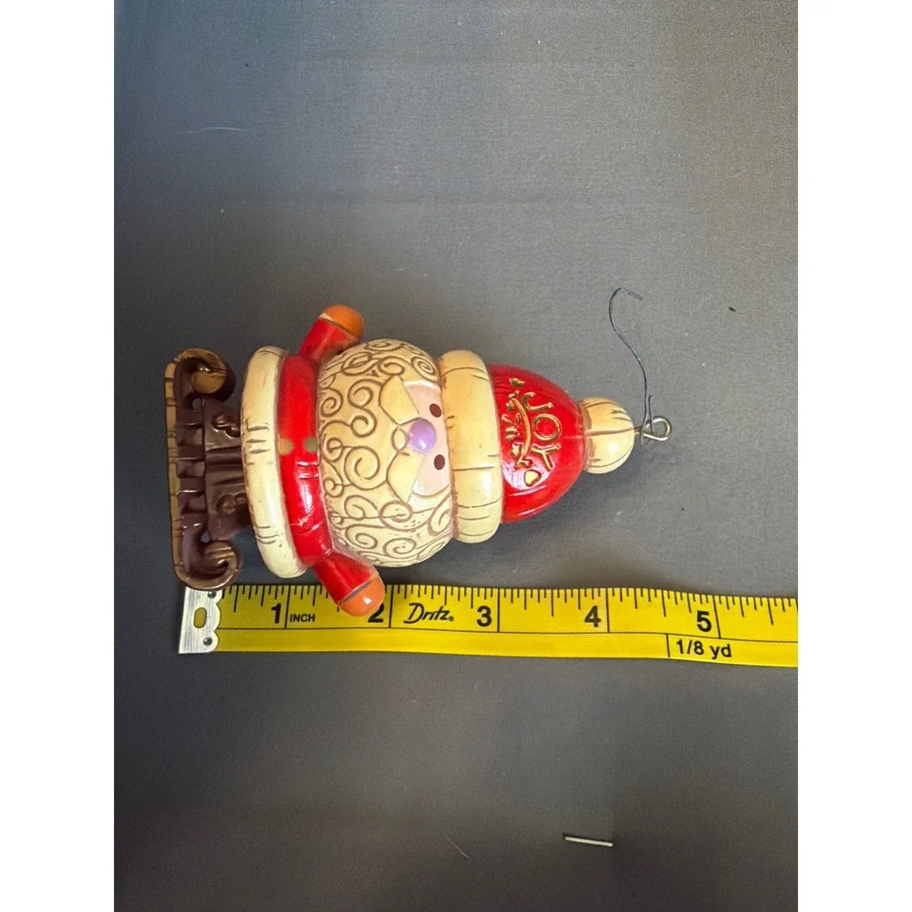 Vintage Hallmark Santa Sleigh Ornament Red Joy Hat Swirl Beard Christmas Decor